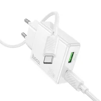 СЗУ Hoco C142A Direct PD20W+QC3.0 (1USB-A/1C) + кабель Type-C to Type-C White