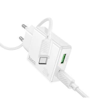 СЗУ Hoco C142A Direct PD20W+QC3.0 (1USB-A/1C) + кабель Type-C to Type-C White