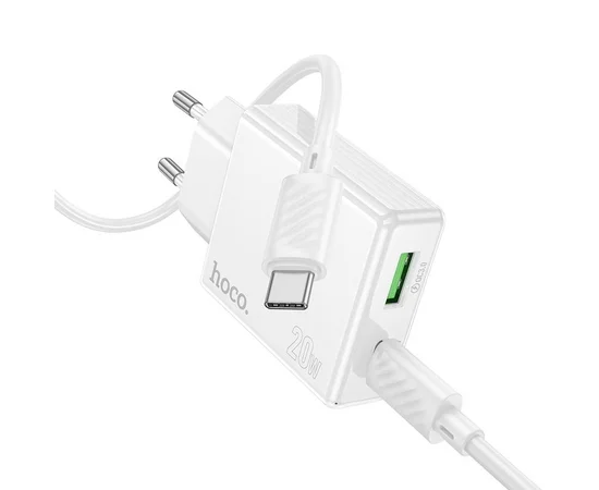 СЗУ Hoco C142A Direct PD20W+QC3.0 (1USB-A/1C) + кабель Type-C to Type-C White