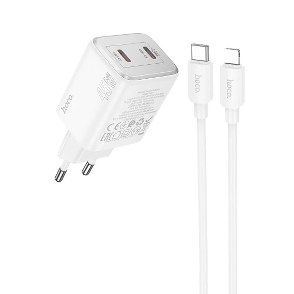 СЗУ Hoco N42 Elogiado 2C PD45W + Type to Lightning White