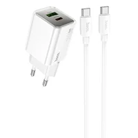 СЗУ Hoco N46 Glorious PD20W+QC3.0 (1USB-A/1C) + Type-C to Type-C White