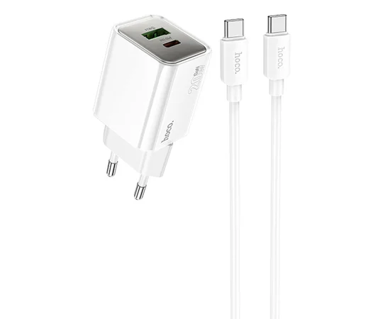 СЗУ Hoco N46 Glorious PD20W+QC3.0 (1USB-A/1C) + Type-C to Type-C White