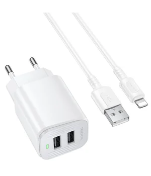 СЗУ Borofone BAS81A Star 10.5W (2USB-A) + кабель USB to Lightning White