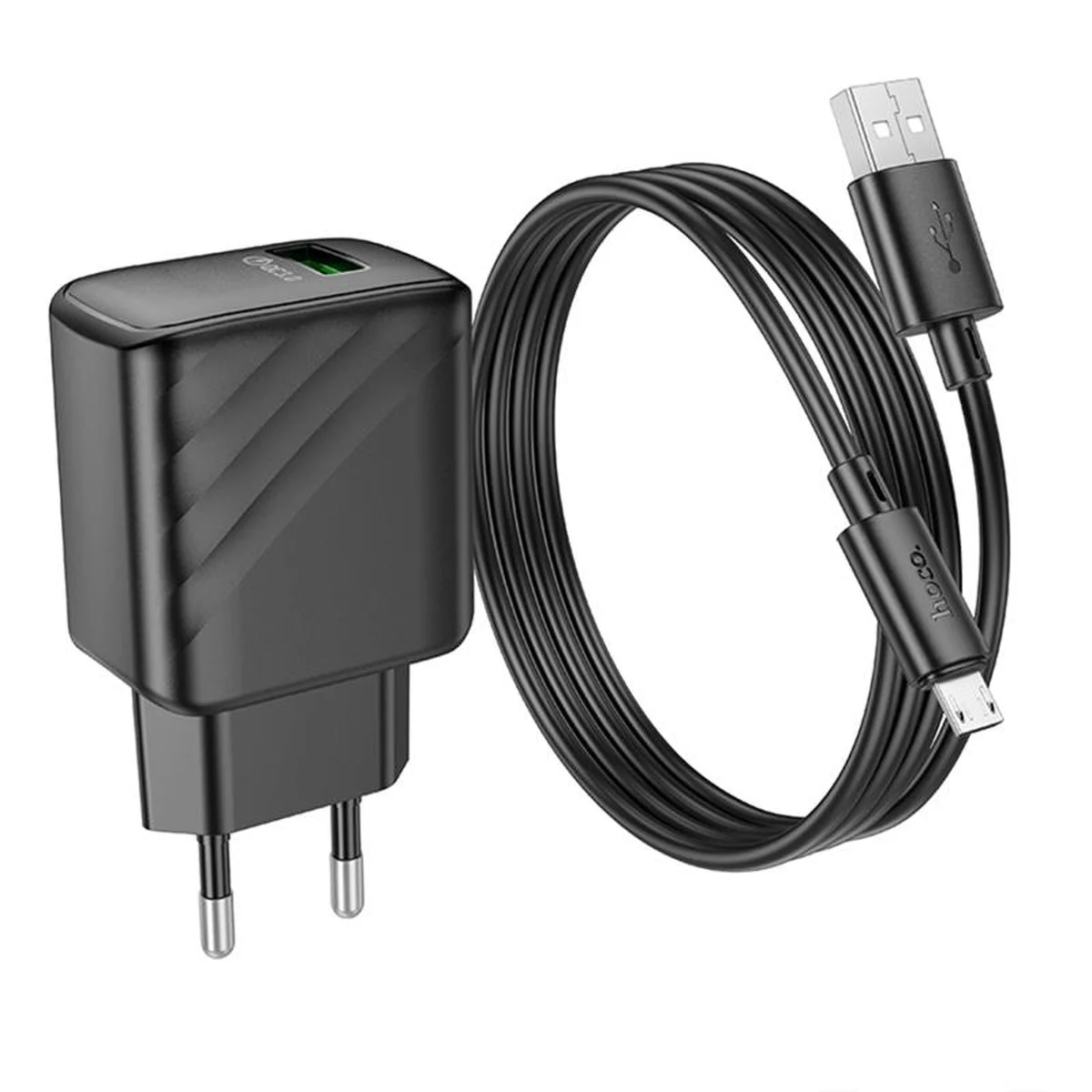СЗУ Hoco CS21A Rich QC3.0 18W (1USB-A) + кабель USB to MicroUSB Black