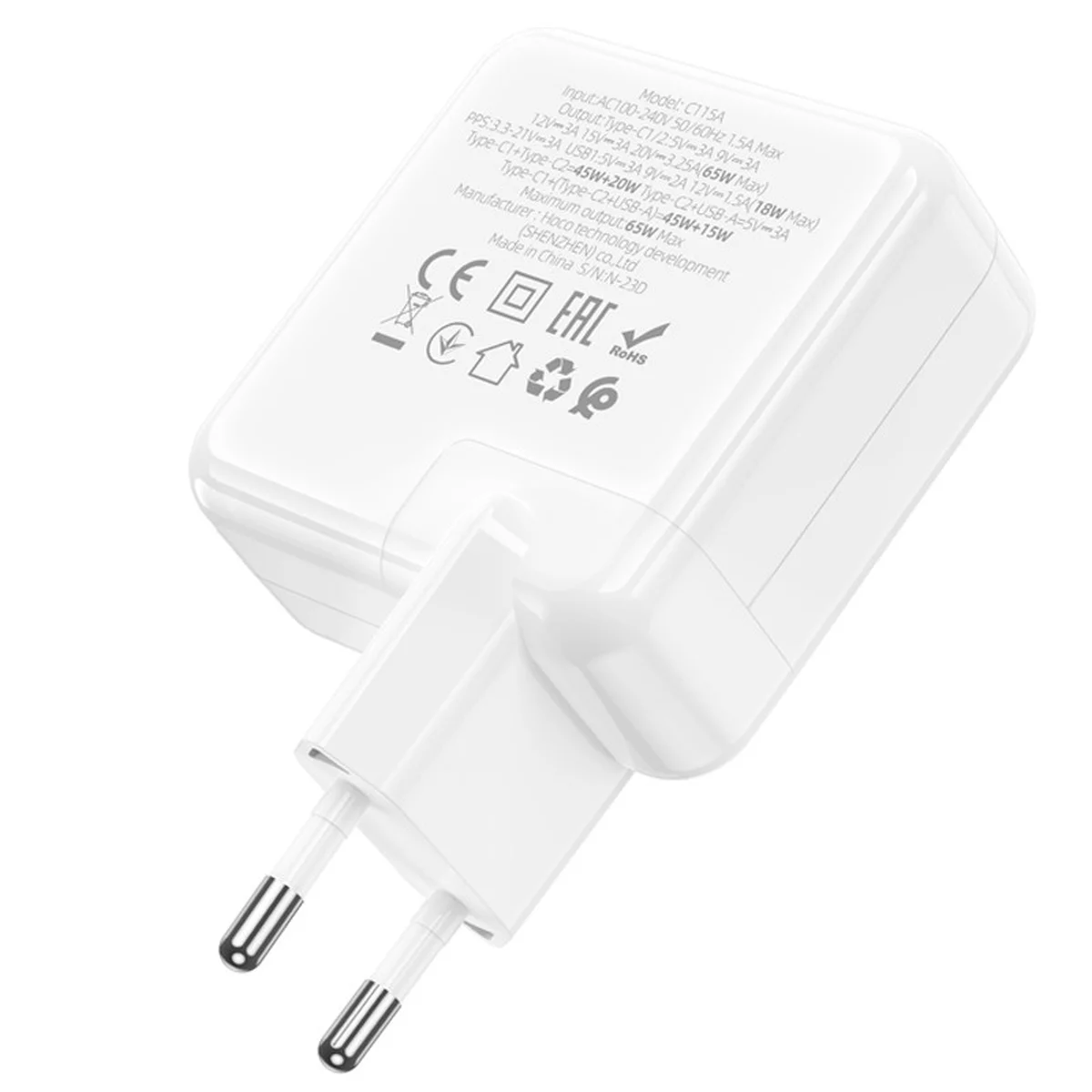 СЗУ Hoco C115A Header PD65W (2C1A) White