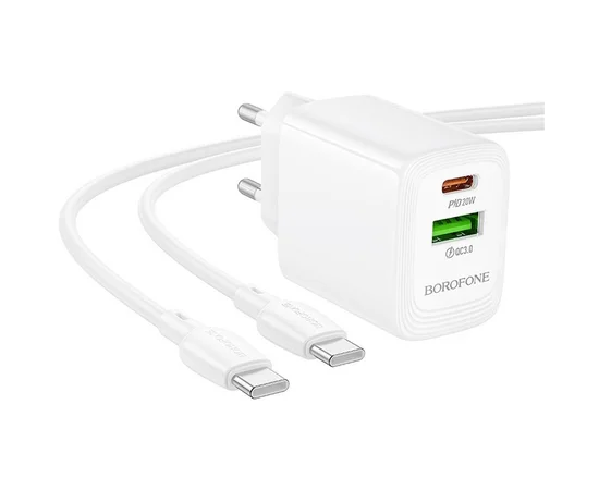 СЗУ Borofone BN27 Fuente PD20W+QC3.0 (1USB-A/1C) + кабель Type-C to Type-C White