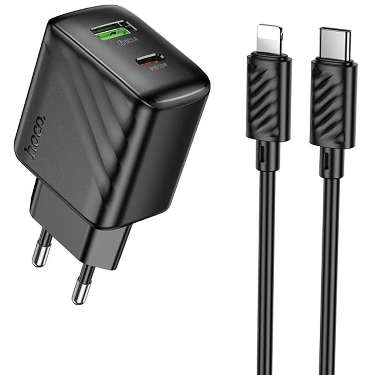 СЗУ Hoco CS25A Rico PD20W+QC3.0 (1USB-A/1C) + кабель Type-C to Lightning Black