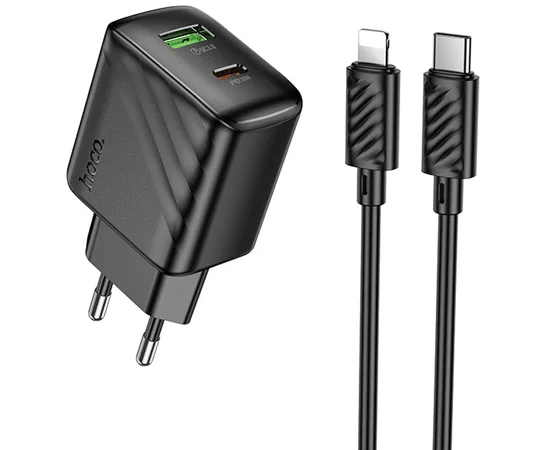 СЗУ Hoco CS25A Rico PD20W+QC3.0 (1USB-A/1C) + кабель Type-C to Lightning Black