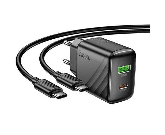 СЗУ Hoco CS25A Rico PD20W+QC3.0 (1USB-A/1C) + кабель Type-C to Type-C Black