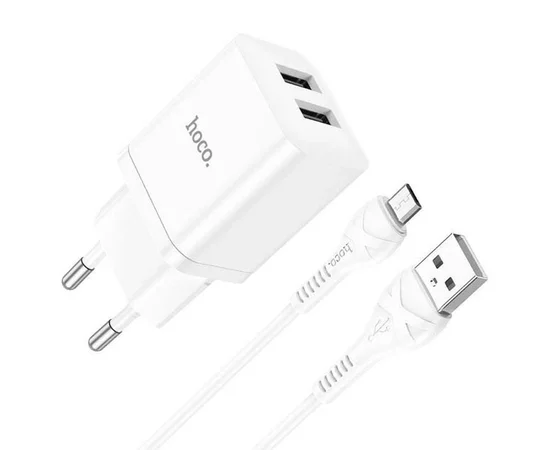 СЗУ Hoco N25 Maker (2USB-A) + USB to MicroUSB White