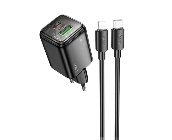 СЗУ Hoco N53 Monsoon PD30W+QC3.0 (1USB-A/1C) + кабель Type-C to Lightning Black