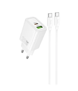 СЗУ Hoco N61 Gentle PD20W+QC3.0 (1USB-A/1C) + кабель Type-C to Type-C White