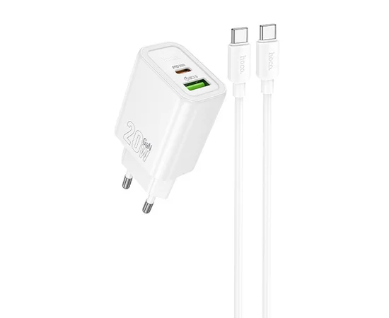 СЗУ Hoco N61 Gentle PD20W+QC3.0 (1USB-A/1C) + кабель Type-C to Type-C White