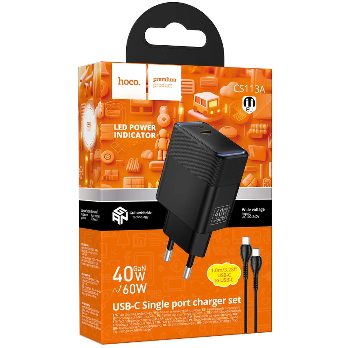 СЗУ Hoco CS113A Lounge PD40W (1USB-C) + кабель Type-C to Type-C Black