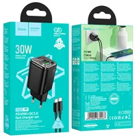 СЗУ Hoco N53 Monsoon PD30W+QC3.0 (1USB-A/1C) + Type-C to Type-C Black