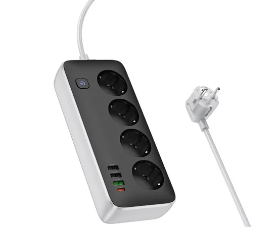 Удлинитель Hoco AC22 Sunlight (PD30W/1C/3A/4xSocket) (1.5m) Black