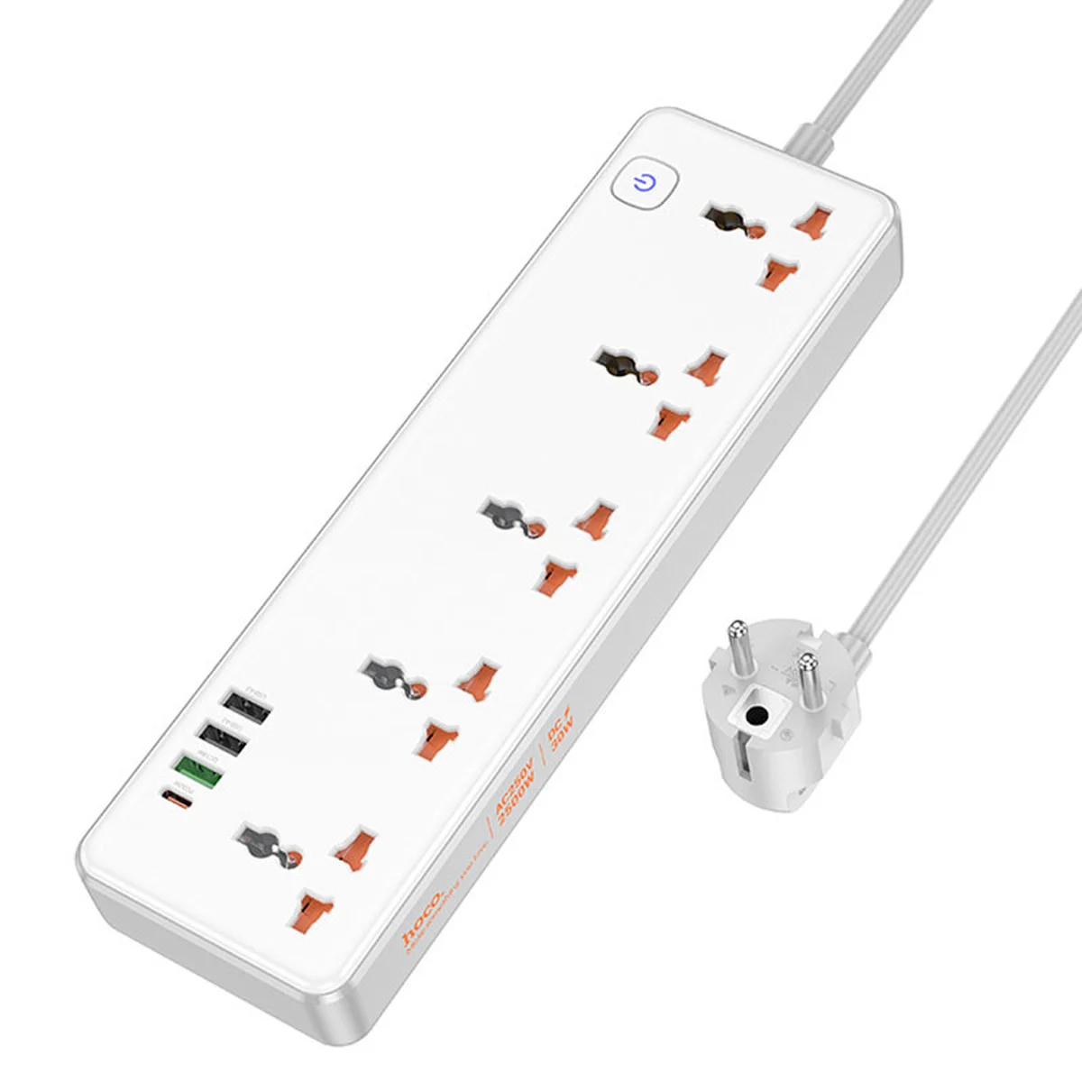 Удлинитель Hoco AC14A Rico PD30W (3USB-A/1C/5xSocket) (1.5m) White