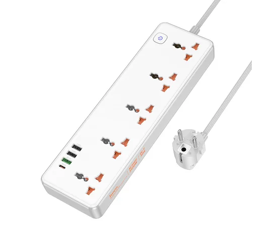 Подовжувач Hoco AC14A Rico PD30W (3USB-A/1C/5xSocket) (1.5m) White