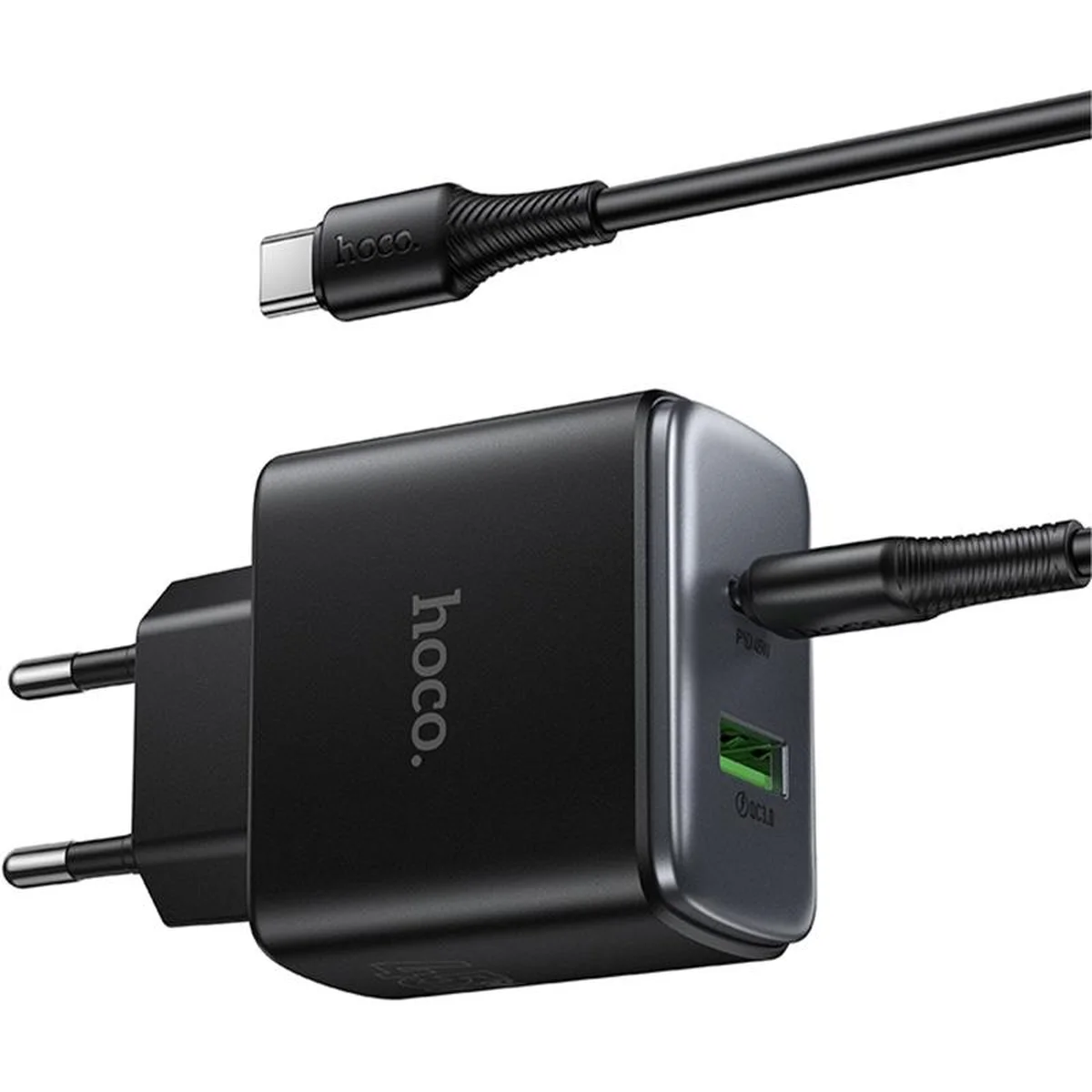 СЗУ Hoco C158A Upgrade PD45W (1USB-A/1C) + кабель Type-C to Type-C Black