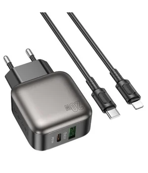 СЗУ Borofone BAS54A Absolute PD20W+QC3.0 (1USB-A/1C) + Type-C to Lightning Black