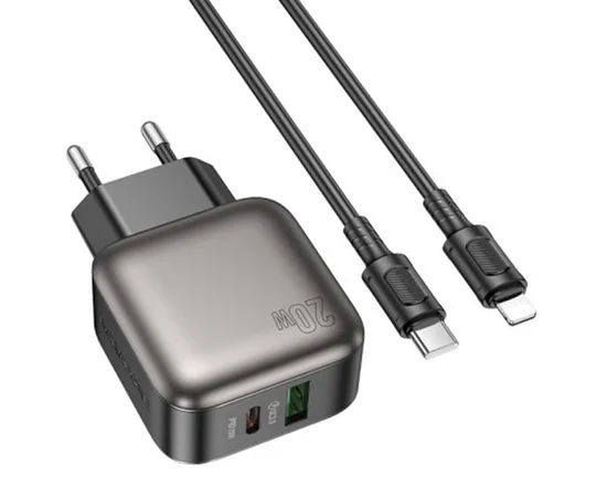 СЗУ Borofone BAS54A Absolute PD20W+QC3.0 (1USB-A/1C) + Type-C to Lightning Black