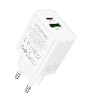 СЗУ Borofone BA88A Navy PD20W+QC3.0 (1USB-A/1C) White
