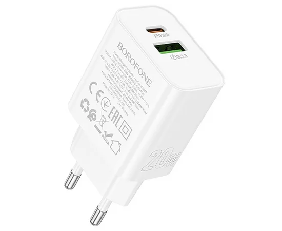СЗУ Borofone BA88A Navy PD20W+QC3.0 (1USB-A/1C) White