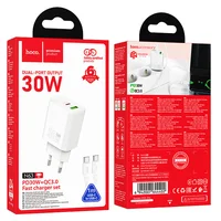 СЗУ Hoco N63 Gentle PD30W+QC3.0 (1USB-A/1C) + кабель Type-C to Type-C White