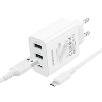 СЗУ Borofone BA105A Stellar 15W (2USB-A/1C) + кабель USB to MicroUSB White