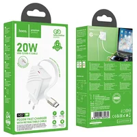 СЗУ Hoco N57 Full PD20W with retractable cable Type-C (2USB-C) White