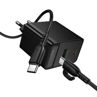 СЗУ Borofone BAS17A Erudite PD65W+QC3.0 (1USB-A/1C) + кабель Type-C to Type-C Black