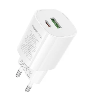 СЗУ Borofone BA104A Pudding PD20W+QC3.0 (1USB-A/1C) White