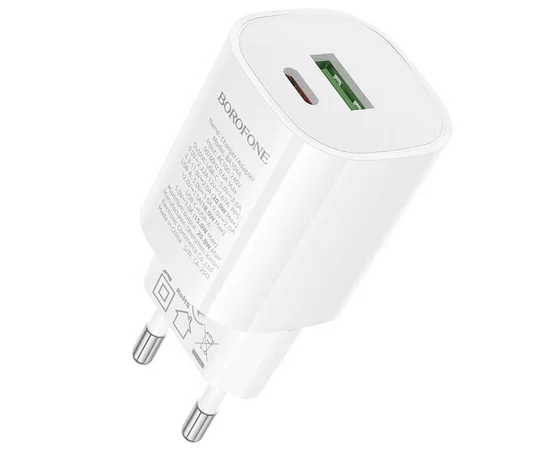 СЗУ Borofone BA104A Pudding PD20W+QC3.0 (1USB-A/1C) White