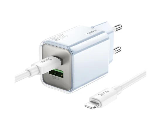 СЗУ Hoco N46 Glorious PD20W+QC3.0 (1USB-A/1C) + Type-C to Lightning Blue