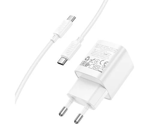 СЗУ Hoco C146A Charm PD20W (1USB-C) + кабель Type-C to Type-C White