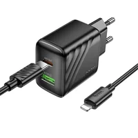 СЗУ Hoco CS25A Rico PD20W+QC3.0 (1USB-A/1C) + кабель Type-C to Lightning Black
