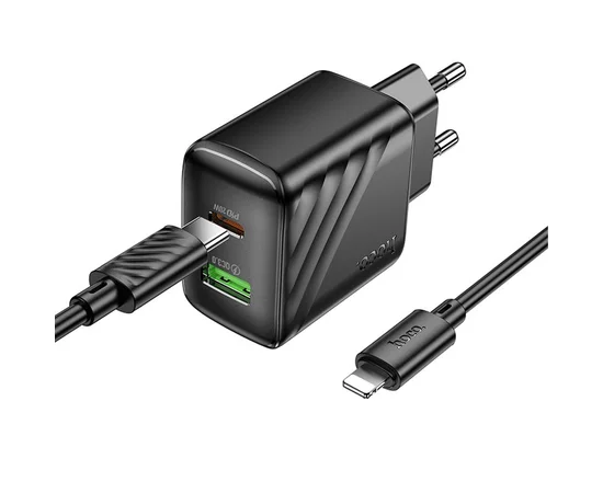 СЗУ Hoco CS25A Rico PD20W+QC3.0 (1USB-A/1C) + кабель Type-C to Lightning Black