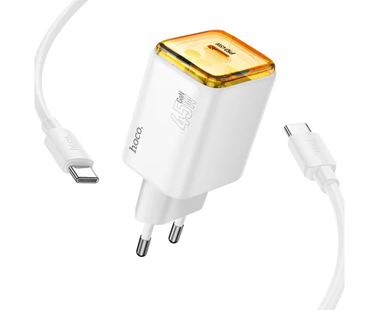 СЗУ Hoco N54 Monsoon PD45W (1USB-C) + Type-C to Type-C White