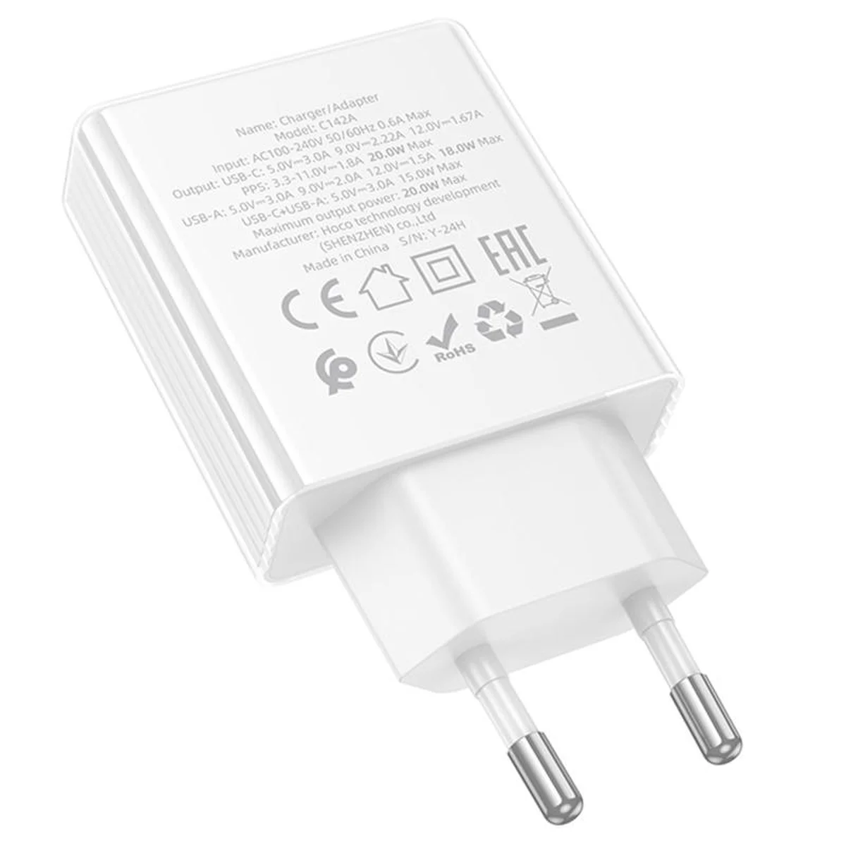 СЗУ Hoco C142A Direct PD20W+QC3.0 (1USB-A/1C) White