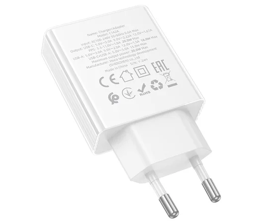 СЗУ Hoco C142A Direct PD20W+QC3.0 (1USB-A/1C) White
