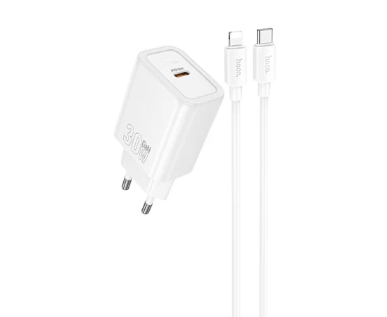СЗУ Hoco N62 Gentle PD30W (1USB-C) + кабель Type-C to Lightning White