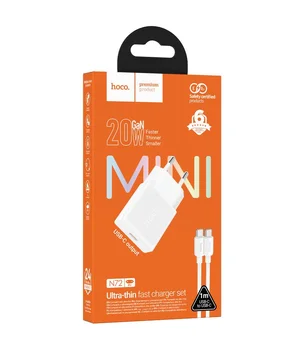 СЗУ Hoco N72 Speed ultra-thin PD20W (1USB-C) + кабель Type-C to Type-C White