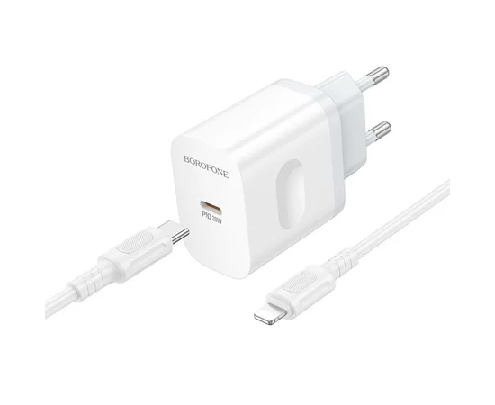 СЗУ Borofone BA99A Breeze PD20W (1USB-C) + кабель Type-C to Lightning White