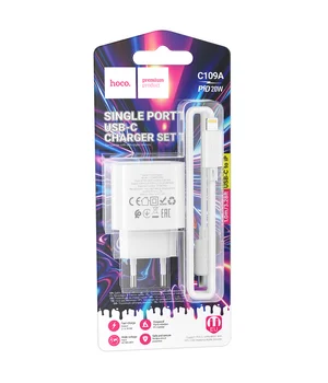 СЗУ Hoco C109A Fighter PD20W+QC3.0 (1USB-A/1C) + кабель Type-C to Lightning White