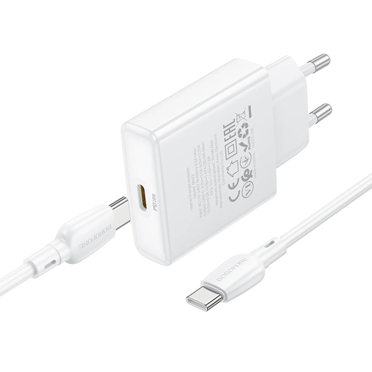 СЗУ Borofone BN23 Wish PD20W (1USB-C) + кабель Type-C to Type-C White