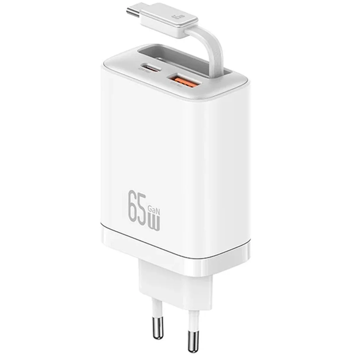 СЗУ Usams US-CC299 GaN With Retractable Type-C Cable Xiang Ser. 65W (1USB-A/1C) White