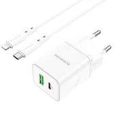 СЗУ Borofone BN7 PD20W+QC3.0 (1USB-A/1C) + Type-C to Lightning White