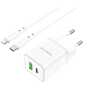 СЗУ Borofone BN7 PD20W+QC3.0 (1USB-A/1C) + Type-C to Lightning White