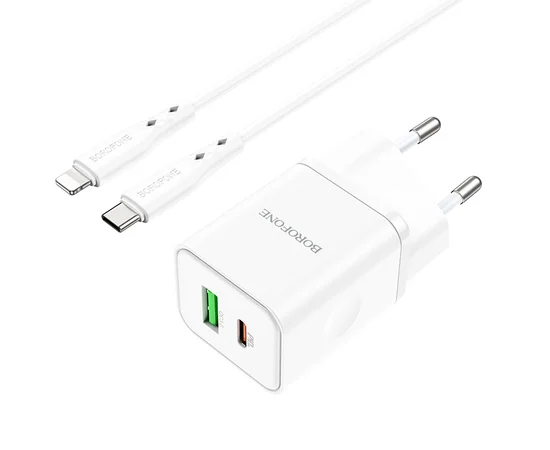 СЗУ Borofone BN7 PD20W+QC3.0 (1USB-A/1C) + Type-C to Lightning White