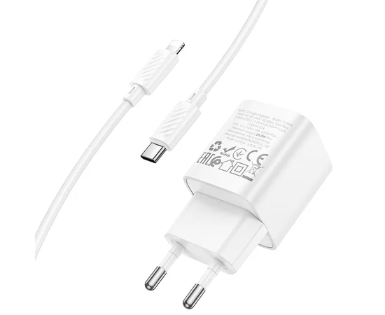 СЗУ Hoco C146A Charm PD20W (1USB-C) + кабель Type-C to Lightning White